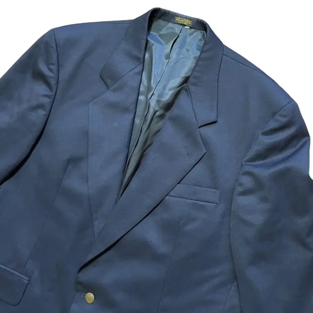 VTG OSCAR DE LA RENTA 100% Wool Gold Button Suit Jacket Blazer in Navy SZ 44